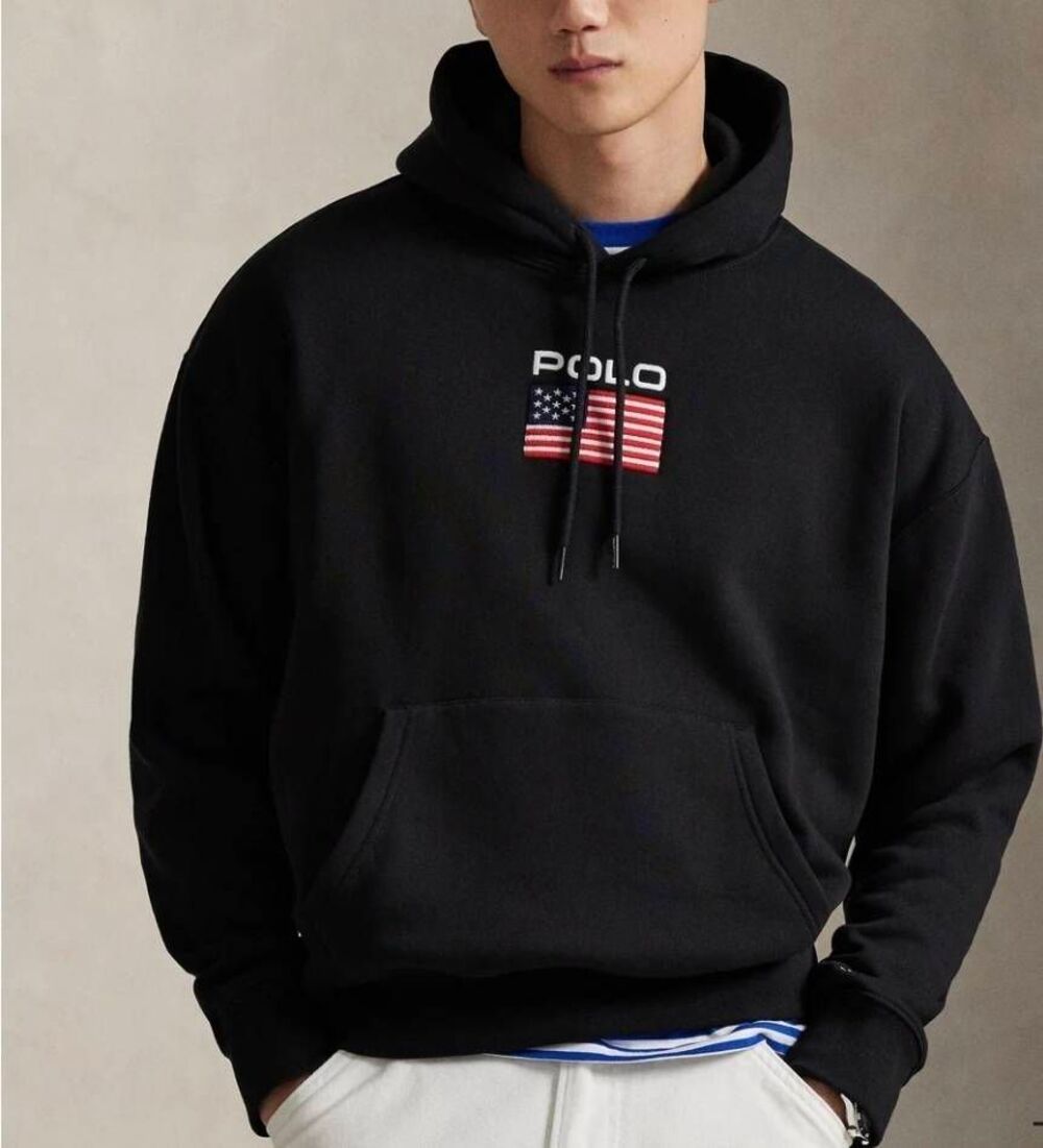 POLO RALPH LAUREN Men's Size XS Flag Fleece Hoodie Black